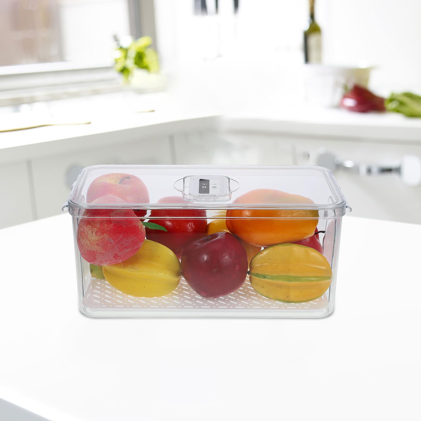 Caja de Almacenamiento para Refrigerador con Tapa Hermética y Bandeja de Drenaje Extraíble Organizador Apilable para Frutas y Verduras Contenedor Transparente de Gran Reutilizable