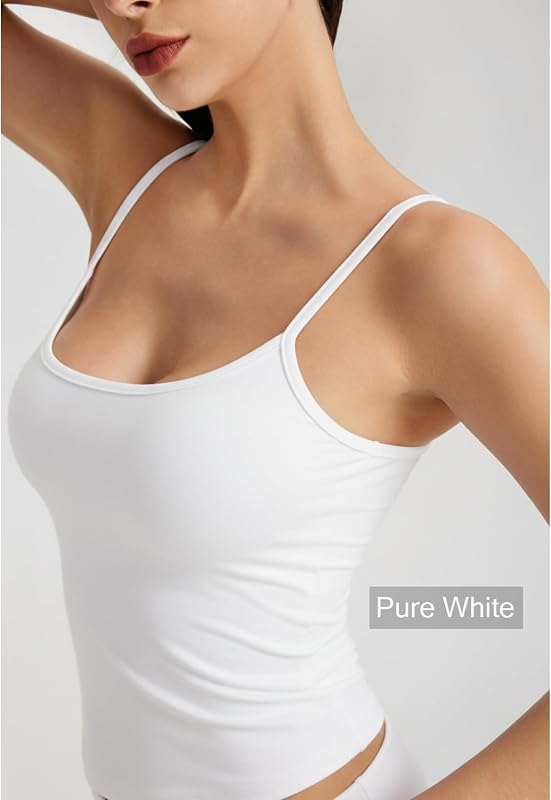 CHANGEZOE Women's Fitted Spaghetti Strap Scoop Neck Cami Tank Top, Milk, S image 6
