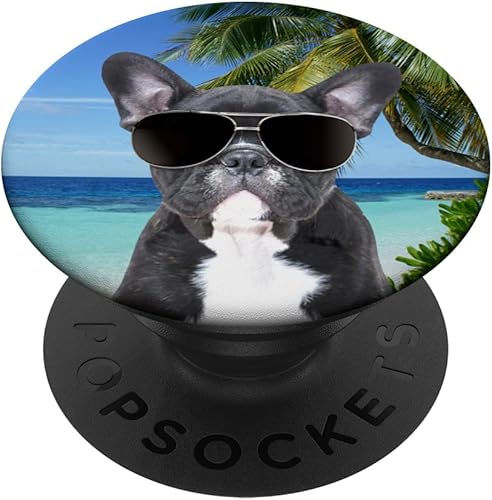 Gafas de sol de playa con diseño de Bulldog francés Frenchie para perros divertidos PopSockets agarre y soporte para teléfonos y tabletas, Negro