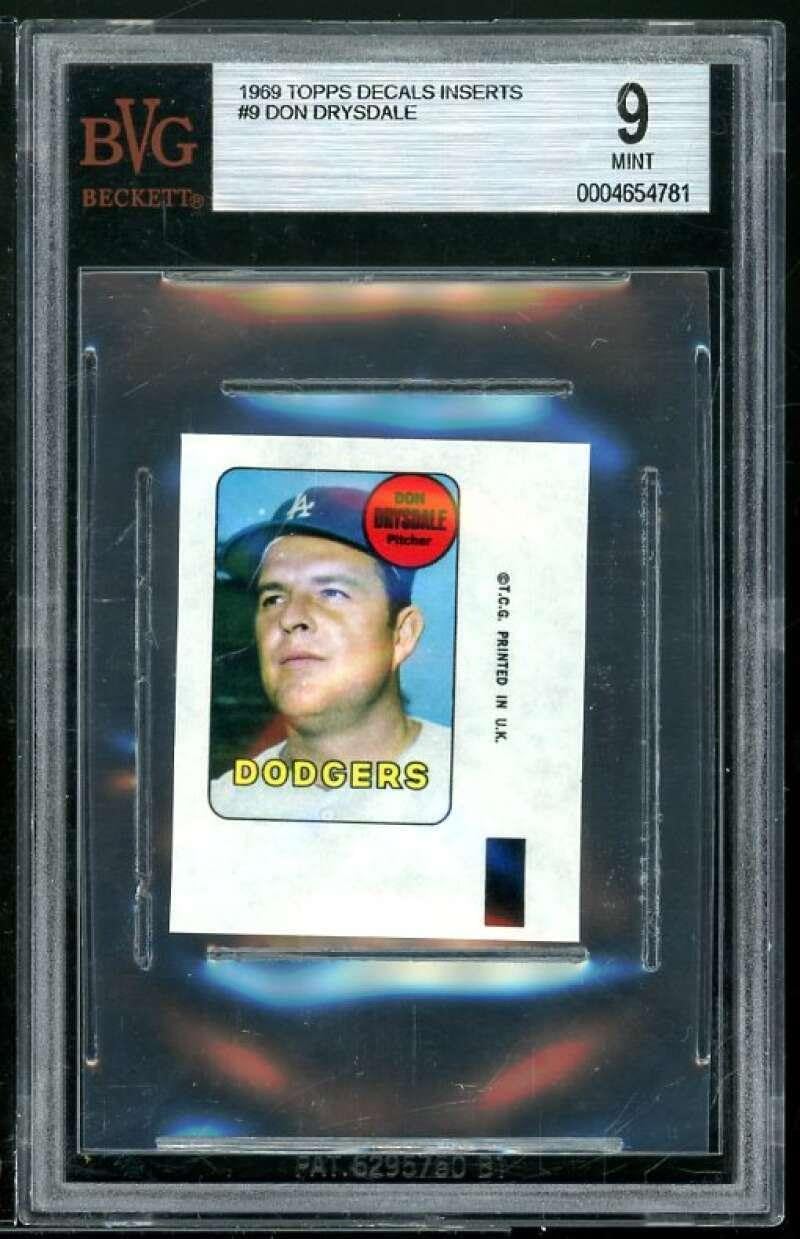 Don Drysdale Card 1969 Topps Decals Inserts #9 BGS BVG 9 - Baseball Slabbed Rookie Cards