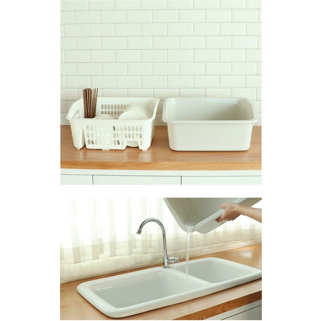 Geschirrkorb Dish-Aufbewahrungsbehälter Küchenabfluss Abtropfbrett Put Schüssel Haushalt mit Deckel aus Kunststoff Schrank Rack Geschirr Abtropfgestell (Color : Pink)