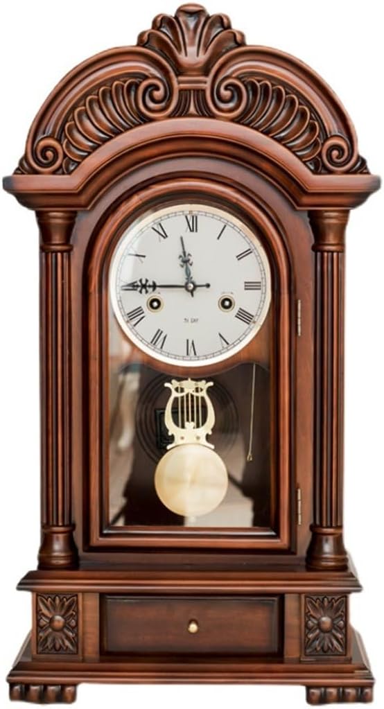 Block Clock Solid Wood Mechanical Retro Drawer Table Living Room Home Old-Fashioned