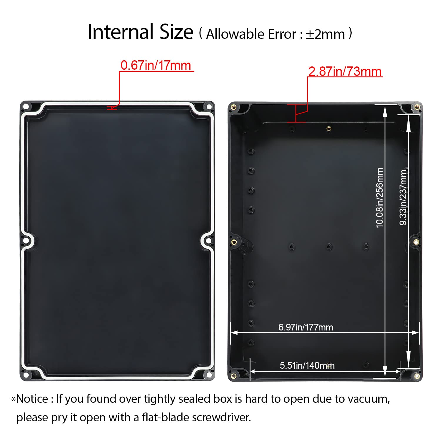 Project Box IP65 Waterproof Dustproof Junction Box ABS Plastic Enclosure Box for Electronics Black Outdoor Project 10.4" x 7.2" x 3.7"(263 x 182 x 95 mm)