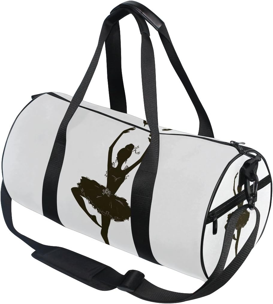 Naanle Black Ballerina Girl Silhouette Dancing Ballet On White Gym bag Sports Travel Duffle Bags for Men Women Boys Girls Kids