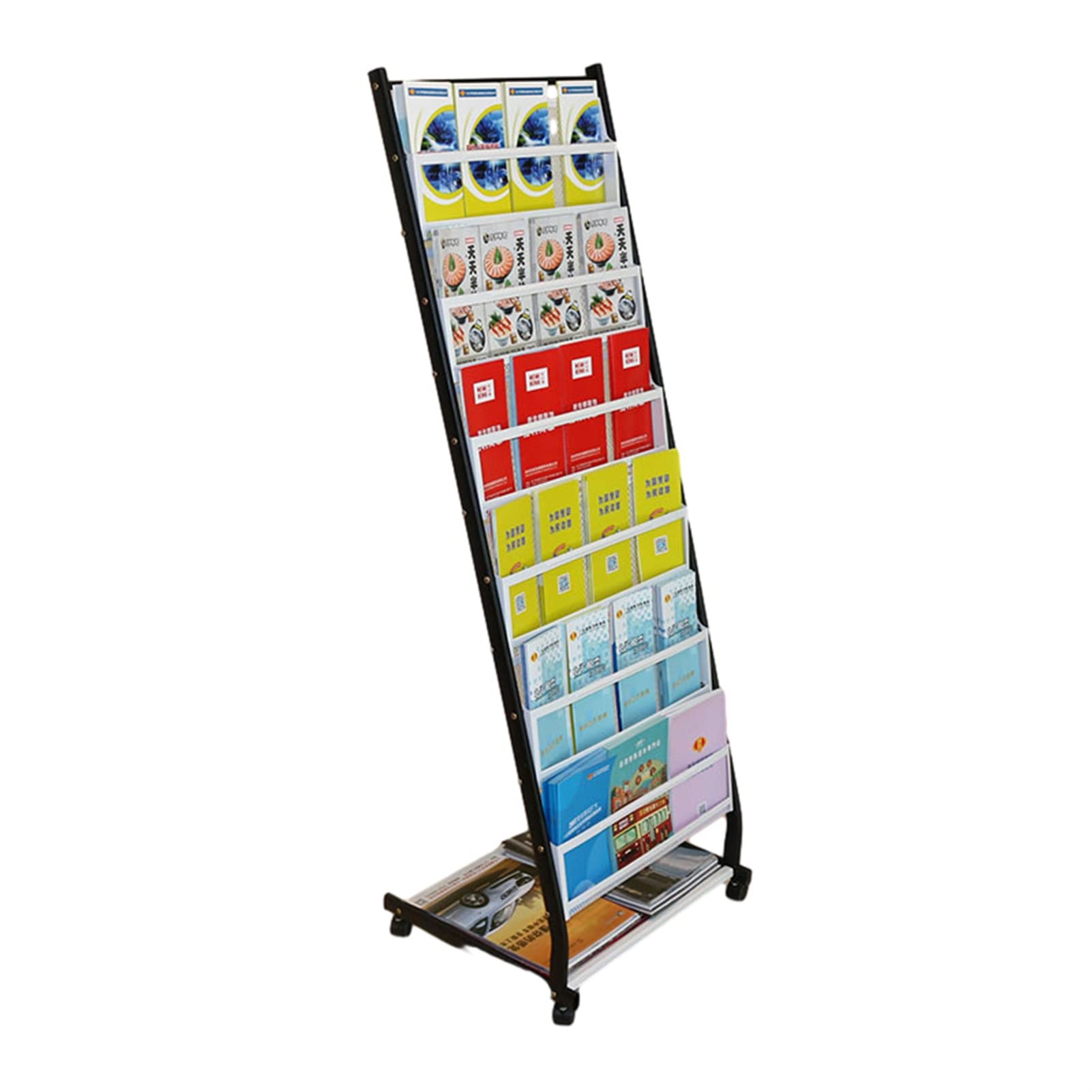 ASerZenith 6 Levels Magazine Rack with Wheels, Modern Magazine File Holder, Brochure Holder Floor Standing, Bookshelf Literature Storage Rack