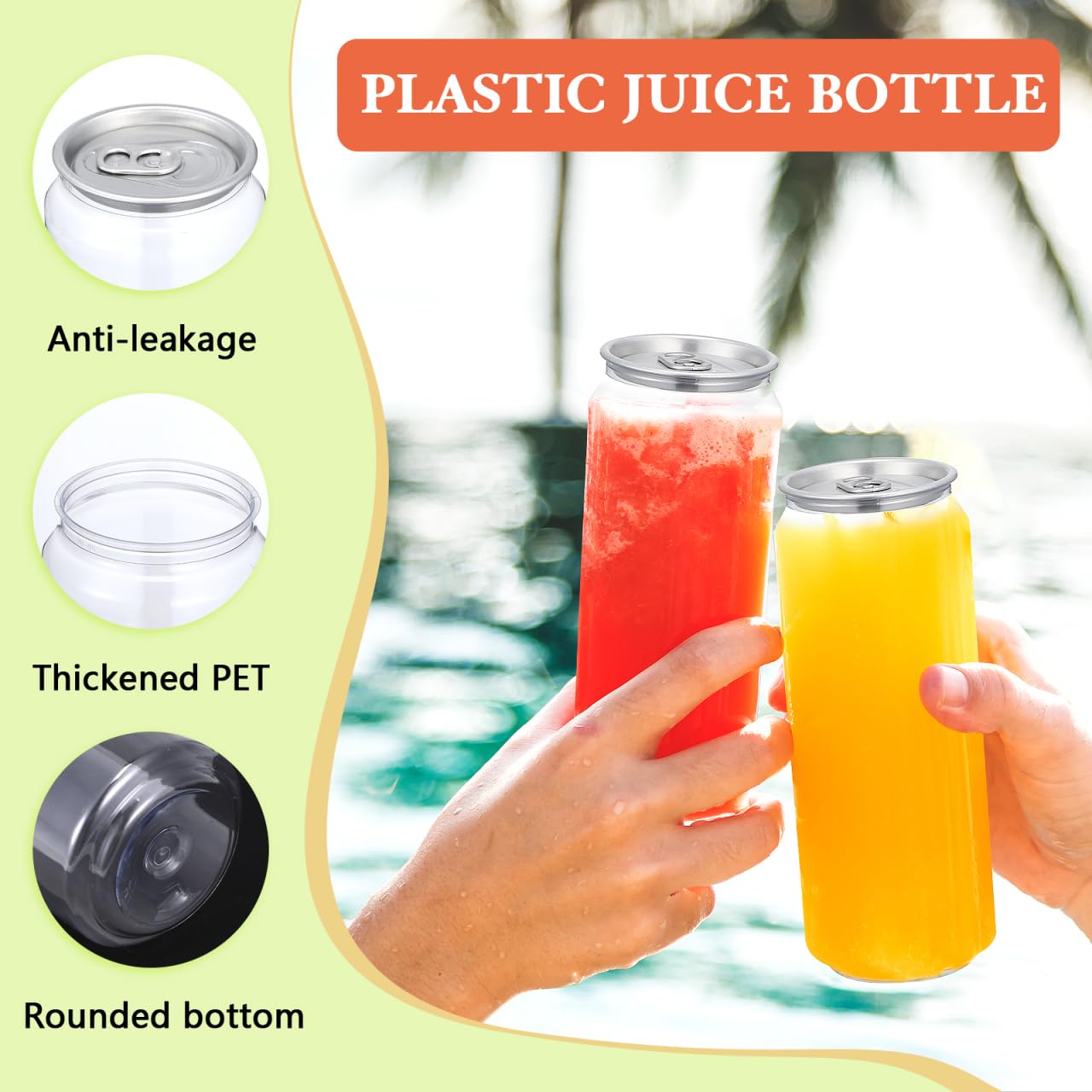 SEWACC 10 bottiglie di plastica per succhi con tappi, bottiglie vuote usa e getta in PET per succhi, contenitori trasparenti per bevande, 500 ml, 16 x 6,5 cm