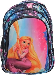 شنطة ظهر قماشية كبيرة مقسمة تحتوي على ثلاثة جيوب بسوستة مع جيوب جانبية عميقة وشكل أميرة لطيف مطبوع مصممة خصيصًا للطلاب - متعددة الألوان