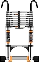 JIASHCHE 12.5FT Telescoping Ladder with Hooks & Stabilizer Bar - 330lbs Heavy Duty Extension Ladder for RV, Home & Outdoor Use