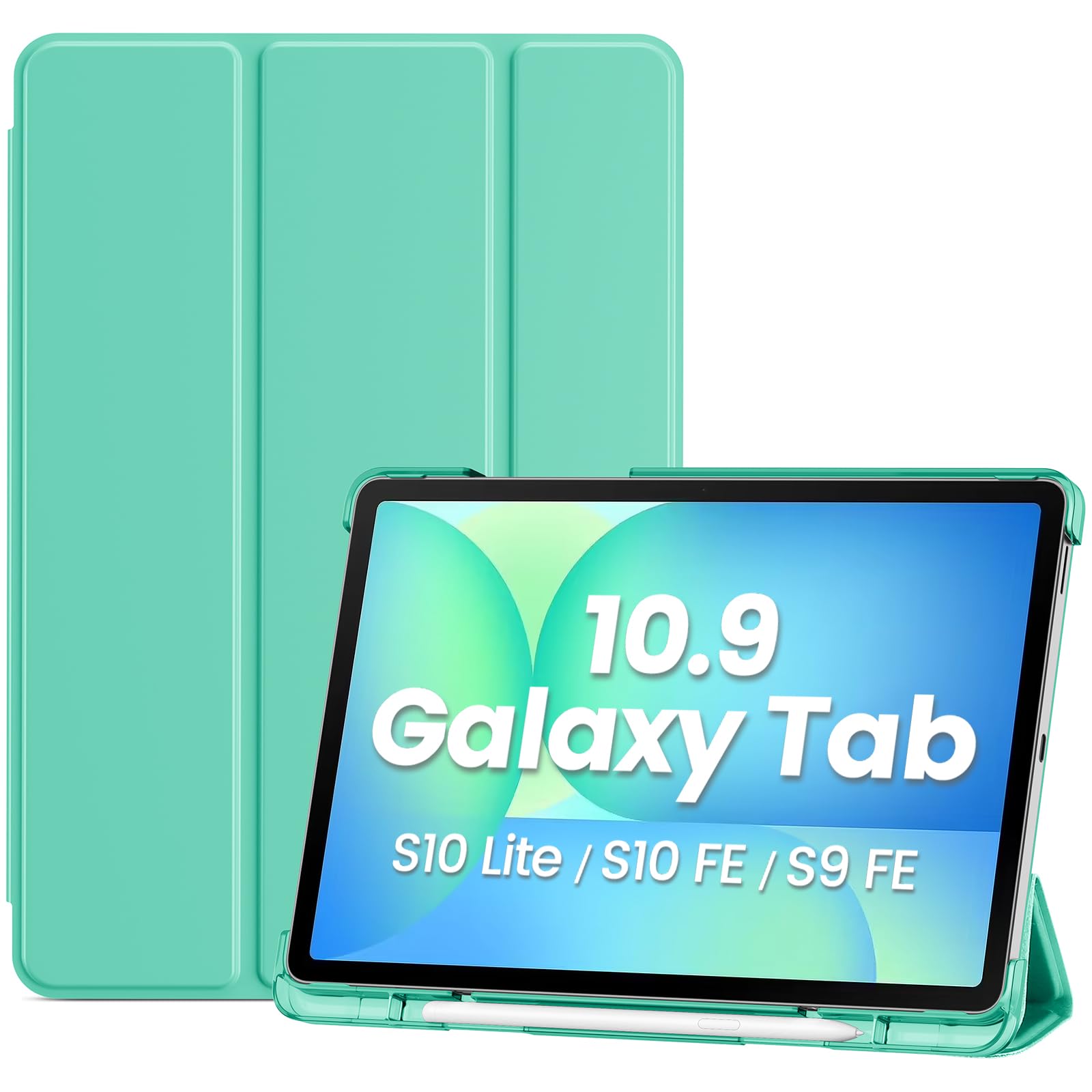 ProCase Smart Case for 10.9" Galaxy Tab S10 Lite 2025/ S10 FE/ S9 FE with S Pen Holder, 10.9 Inch Slim Trifold Stand Folio Hard Back Shell Protective Cover -Mint