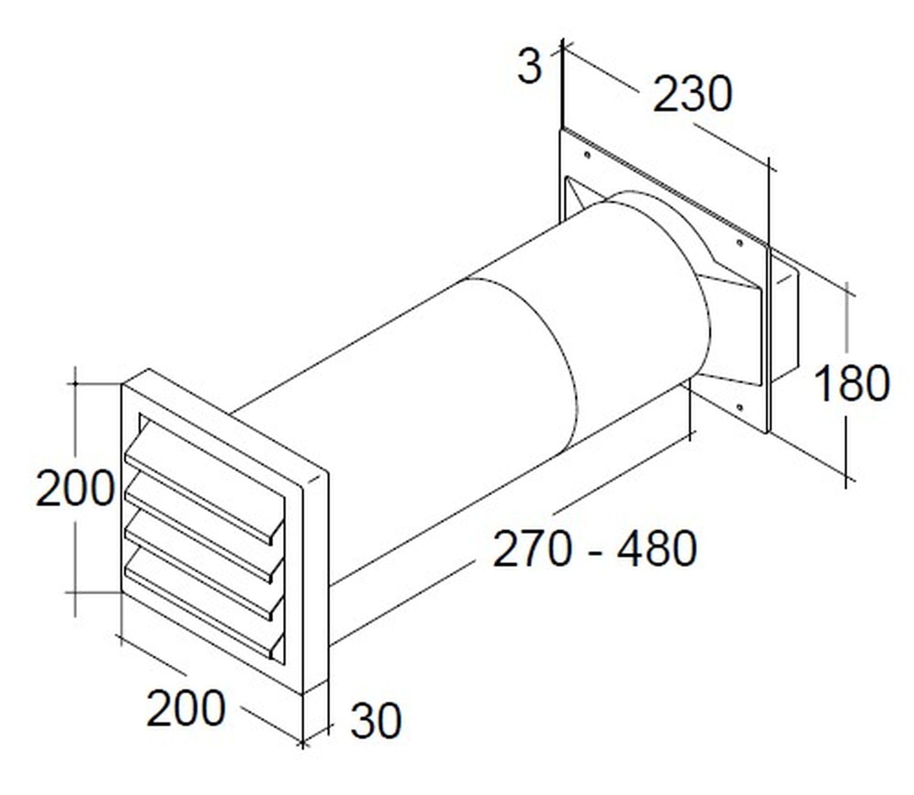 Teleskop Edelstahl Abluft Flachkanal 220 x 90 mm Mauerkasten *528363