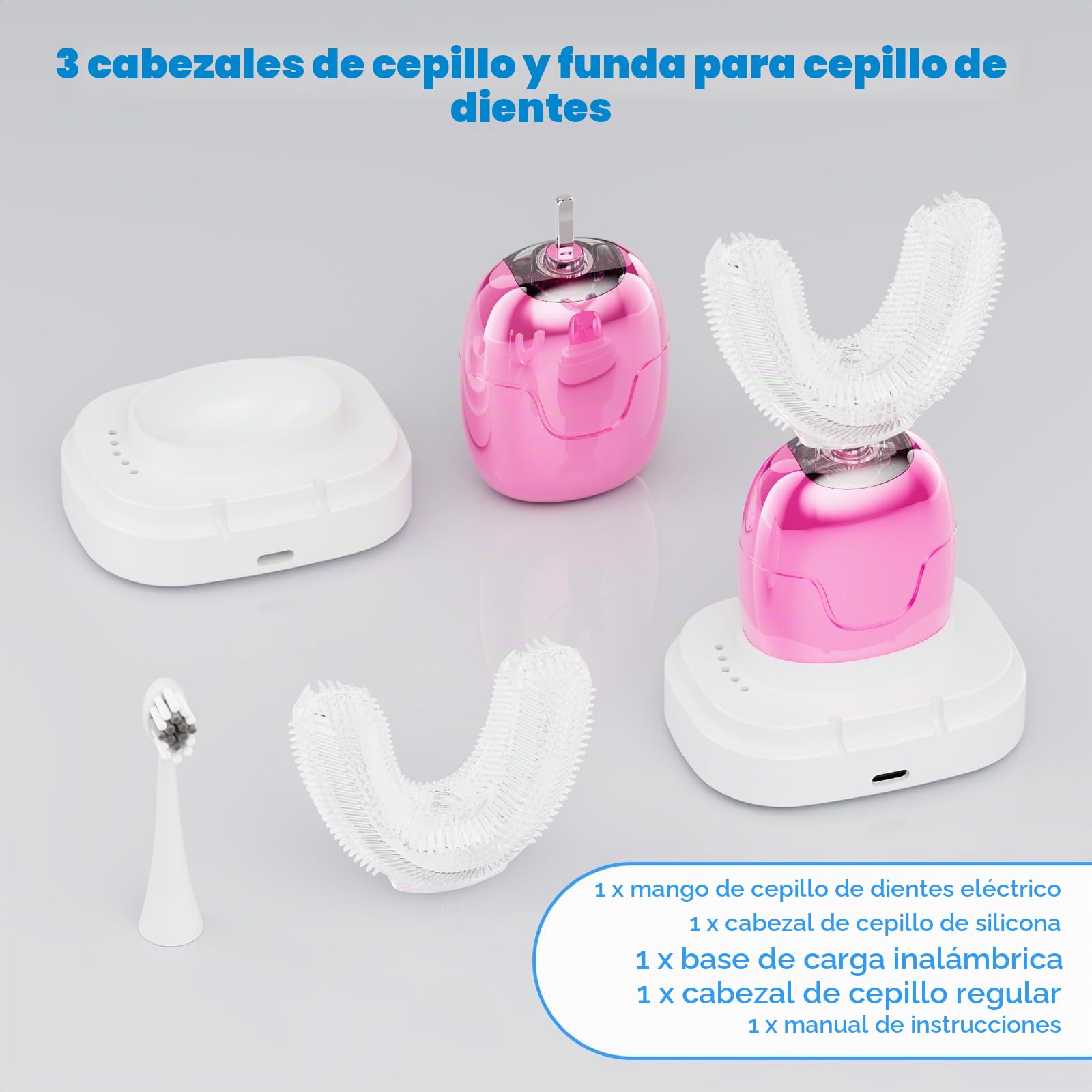Cepillo de dientes eléctrico en forma de U para adultos: 360° de boca completa, limpieza rápida automática, blanqueamiento de dientes, recargable e impermeable IPX7