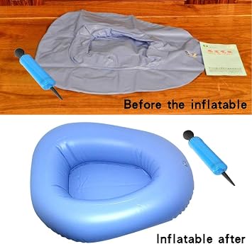 KIKIGOAL Bigger Washable Portable Air Inflation Blue Bed Pan Bedridden Elderly Inflatable Stool Bedsore Toilet