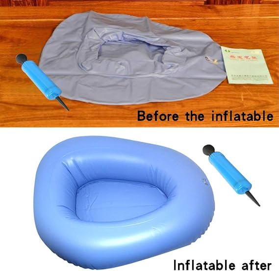 KIKIGOAL Bigger Washable Portable Air Inflation Blue Bed Pan Bedridden Elderly Inflatable Stool Bedsore Toilet