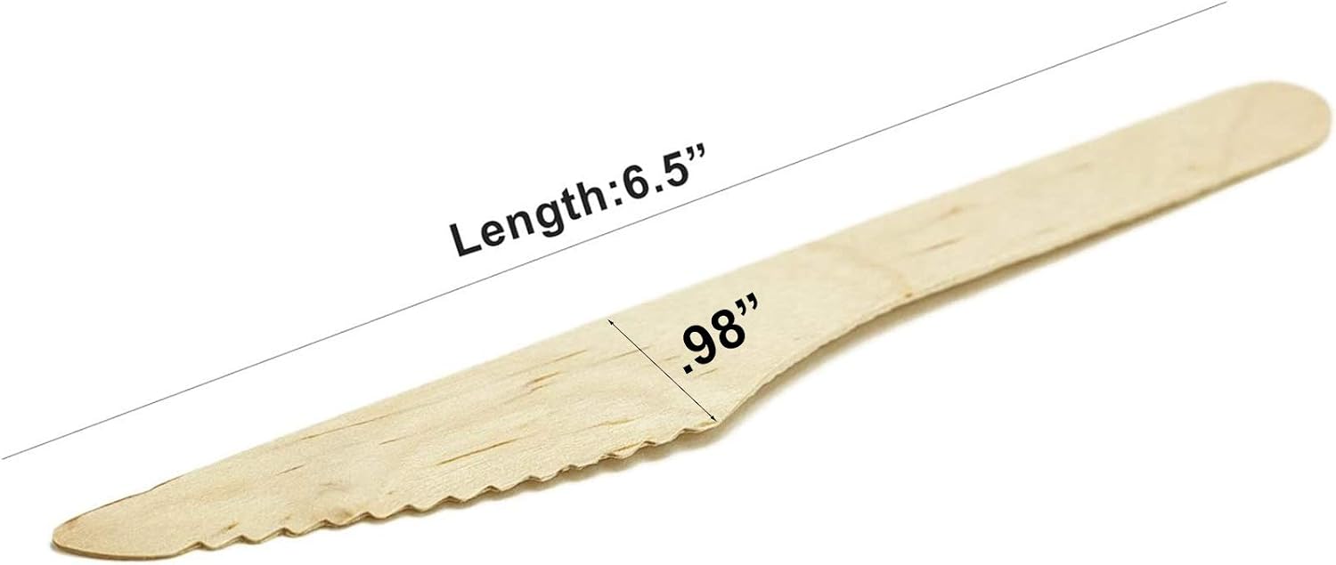 HUJI Wooden Knives - Disposable Wood Cutlery Silverware For Birthday Party Events Holiday Family Gathering Camping Picnics Potlucks 1 Set = 50 Count