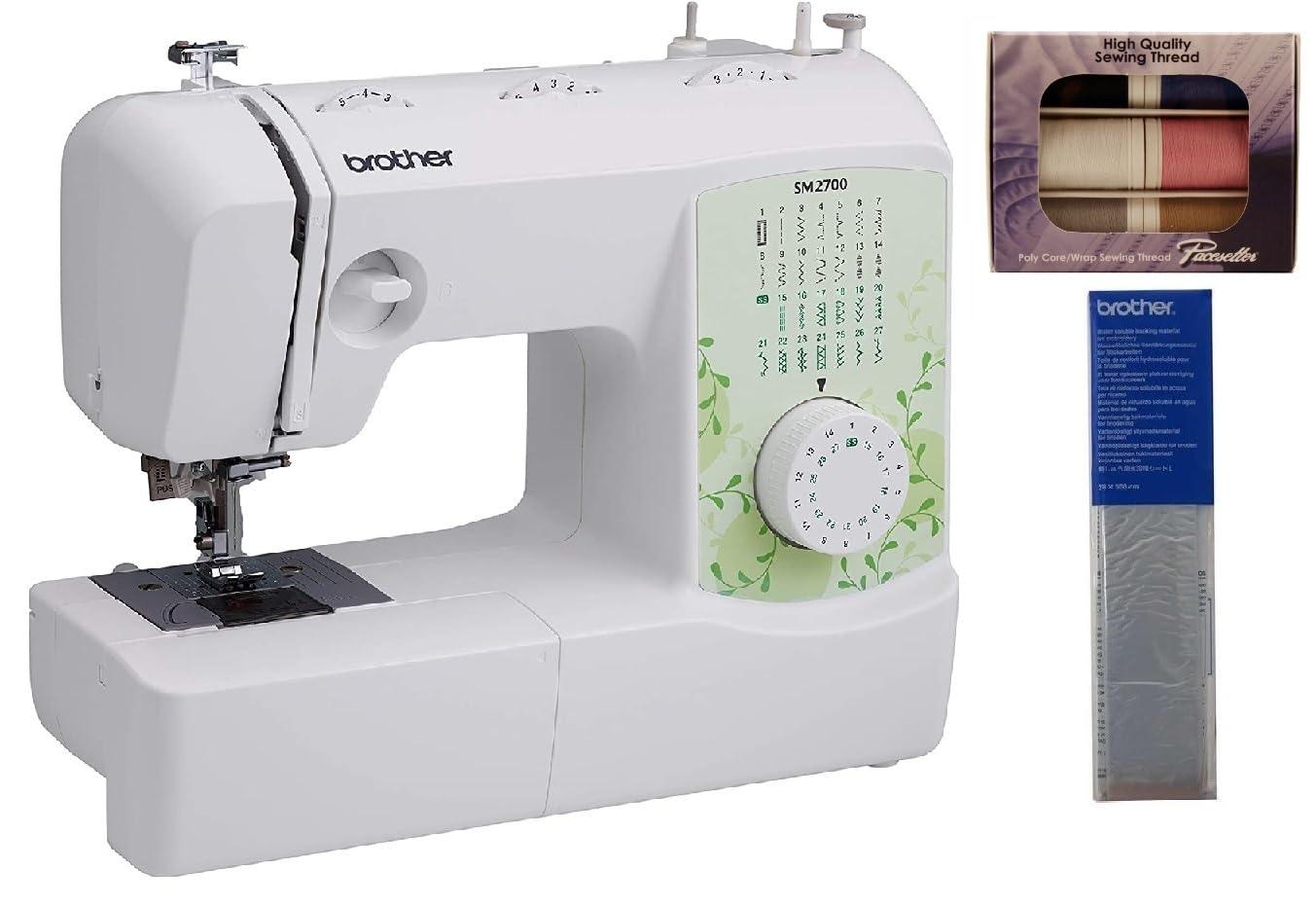 Brother SM2700 27-Stitch Free Arm Sewing Machine, SASC706 Pacesetter Thread Pack, and SA520 Water Soluble Stabilizer