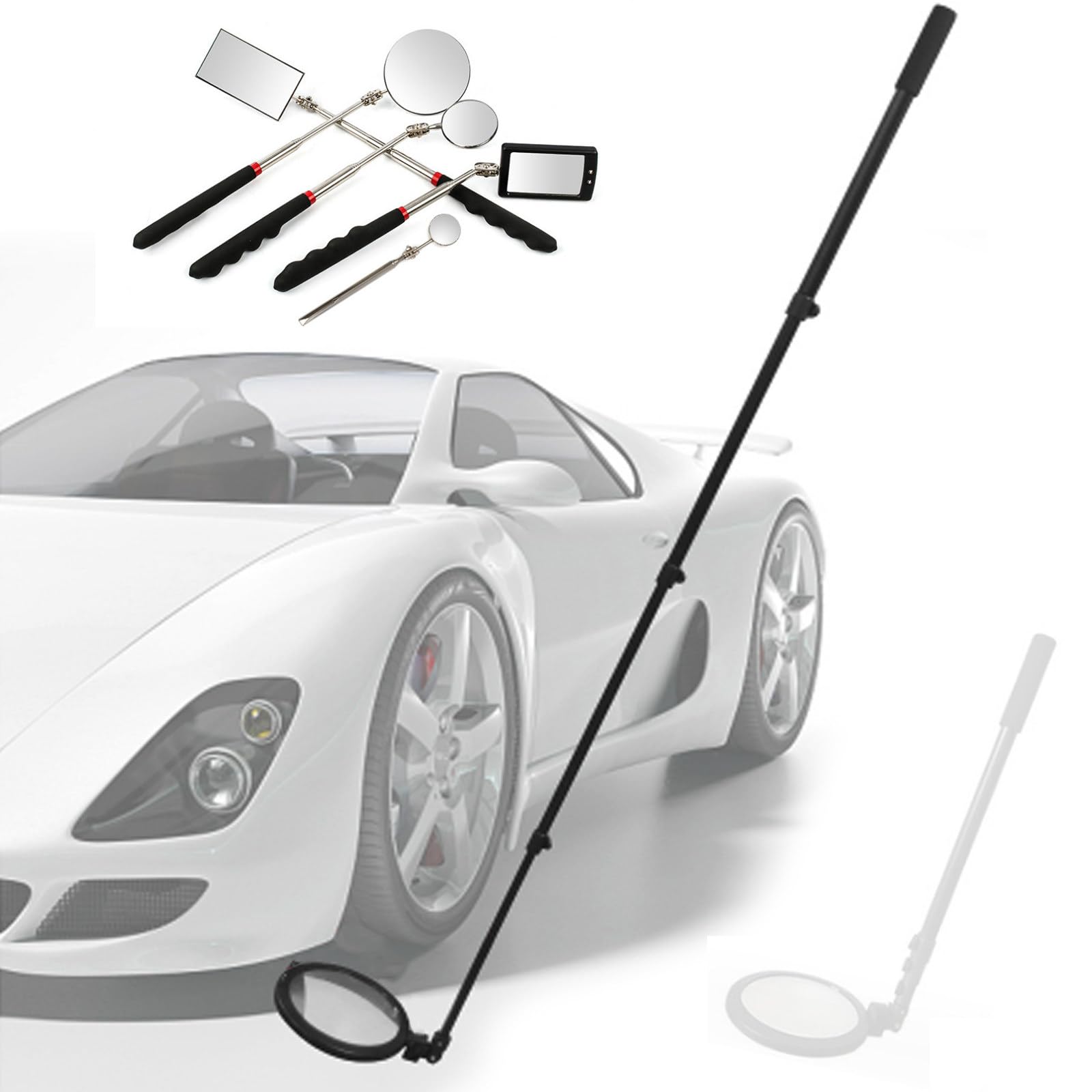 Miroir d'inspection de voiture extensible pivotant pour vérifier les zones sombres à LED