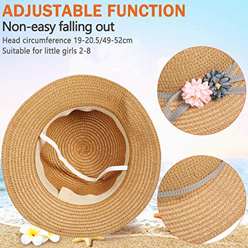 2 Sets Girls Straw Hat Kid Summer Beach Hats With Straw Woven Handbag For Outdoor Activities Khaki, Beige #TOP2
