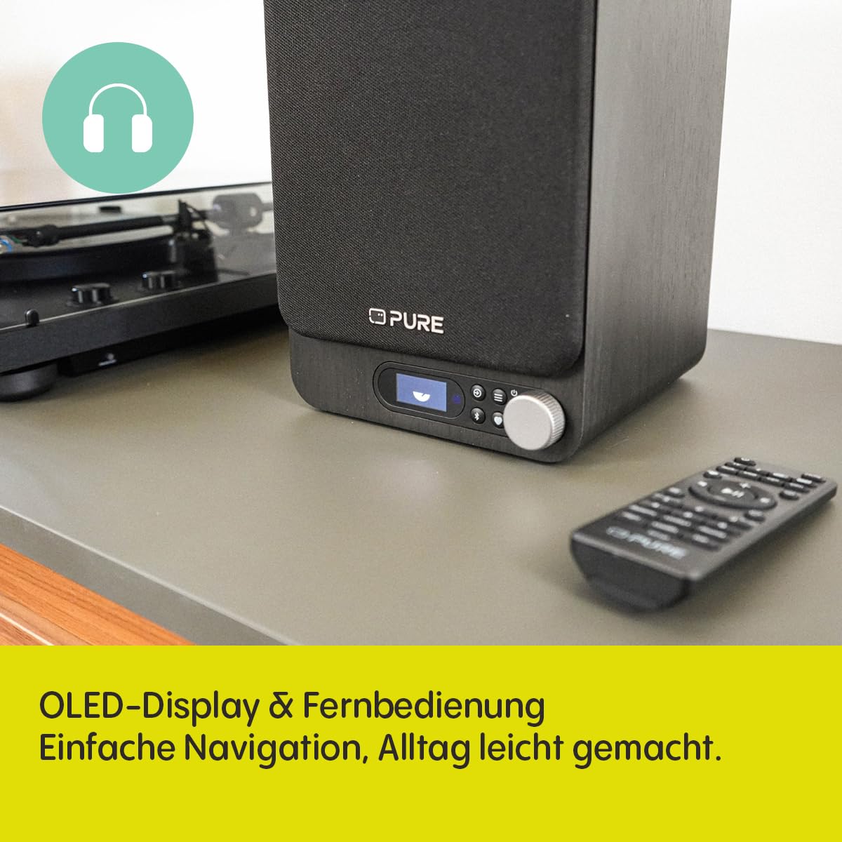 Pure Classic Active TV HiFi Radio Soundsystem mit Echtem Stereo, HDMI ARC, Bluetooth 5.3, DAB+ & FM Radio, USB-C Soundkarte, OLED Display, Fernbedienung, Schwarz