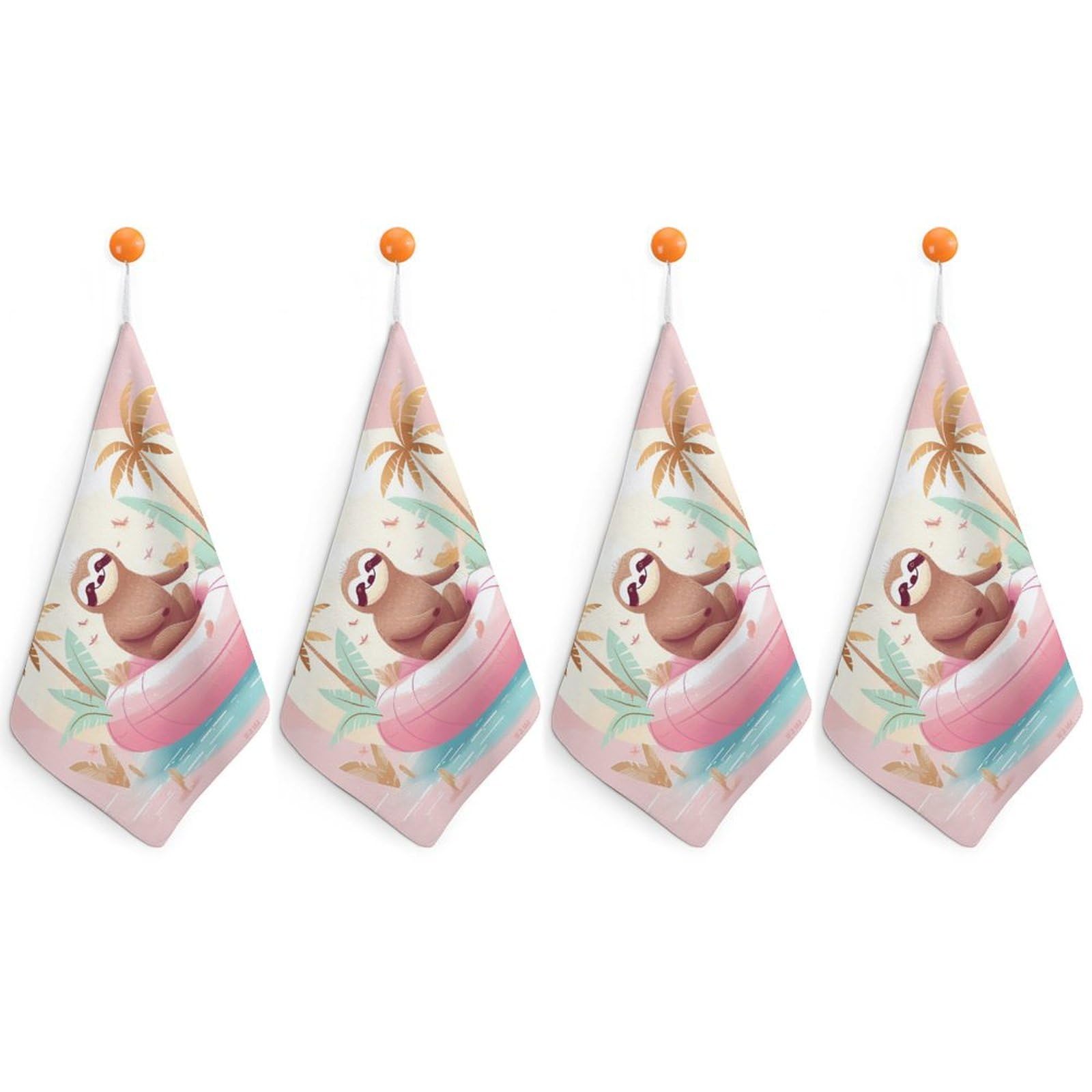 QMNLKH Sloth Flamingo Hand Towels for Kitchen, Quick Dry Hanging Hand Towels with Loops, Absorbent Hand Towel for Bathroom, Square Soft Microfiber Towels for Gym, 11.8inch 4PCS