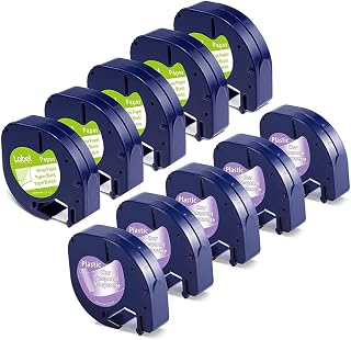 5 Pack White + 5 Pack Clear Compatible Dymo Letratag Refills Paper & Plastic Label Tape