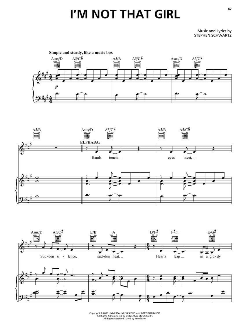 Wicked Piano Vocal Movie Edition Stephen Schwartz | Mittelstufe Klavier Gesang Noten für Schüler Lehrer und Fans Songbook | Musical Theatre Repertoire ... Selections (Melody in the Piano Part