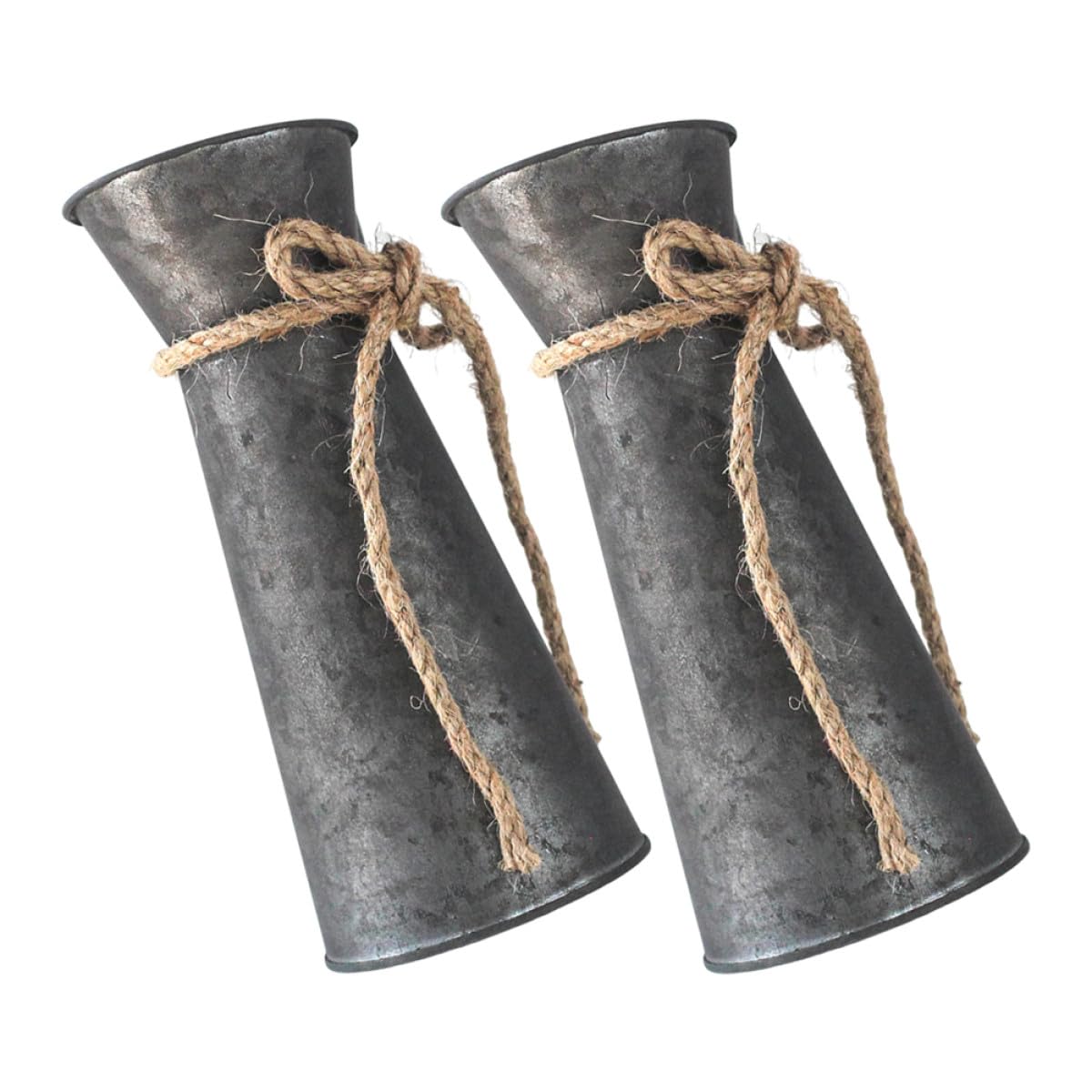 Seaux vintage en métal galvanisé noir et jute lot de 2 vases rustiques de décoration