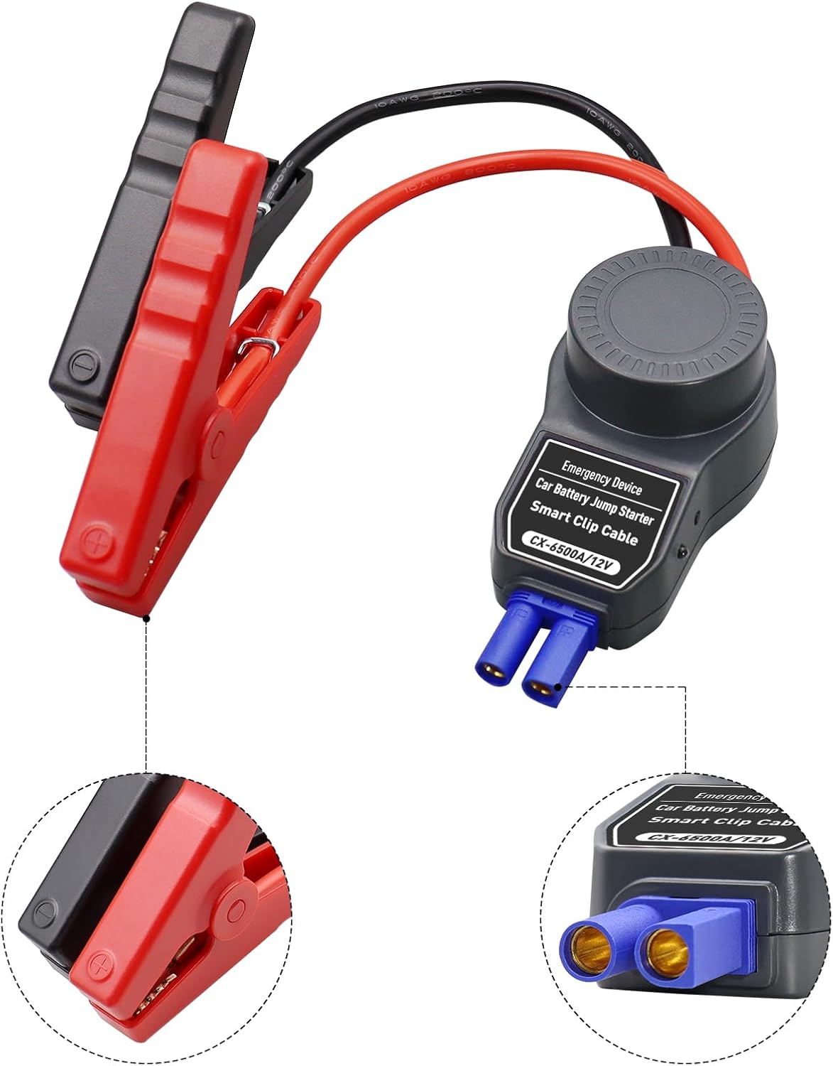 Smart Jump Starter Clamp, Multi-Protection Portable Automotive Emergency Booster Jumper Cables Alligator Clips for 12V Car Battery, Vehicle, SUV, Truck, RV Accessories