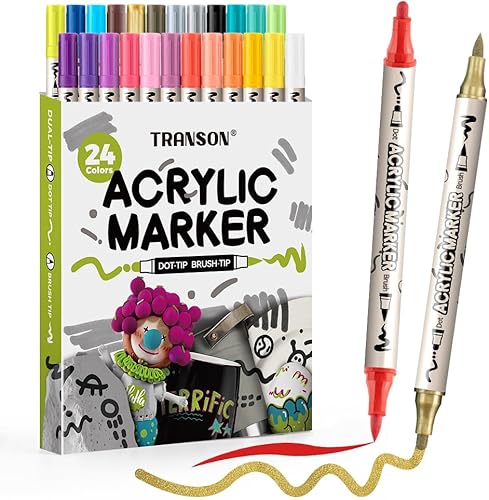 Miniatura 13 de TRANSON Juego de 4 marcadores de pintura negra y 4 blancos y marcadores de pintura acrílica de doble punta para pintura de roca, vidrio, lienzo, 4