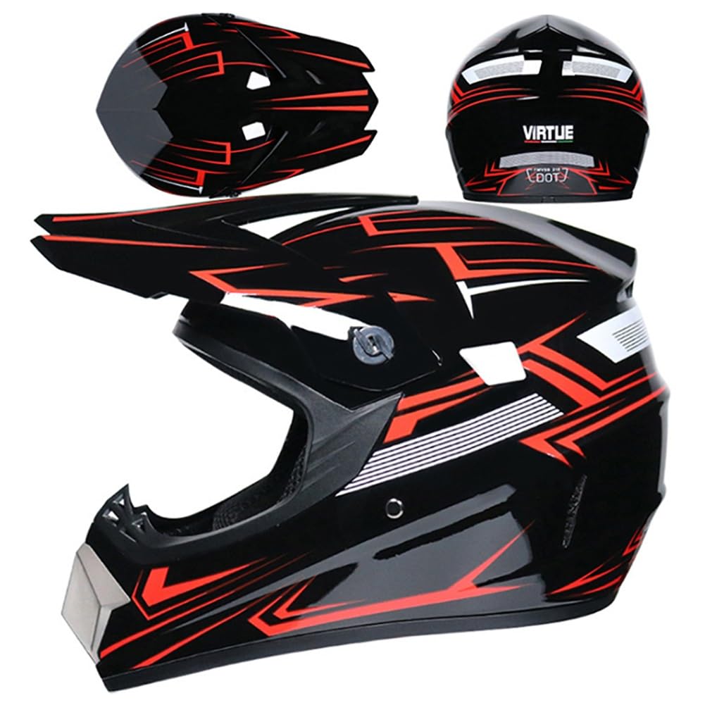 Unisexo MTB Casco de Motocross, con Gafas Guantes Mascarilla, Juventud Niño Integral Todoterreno Calle Moto ATV Cascos, Deporte Al Aire Libre Descenso Enduro BMX Dirt Bike Casco