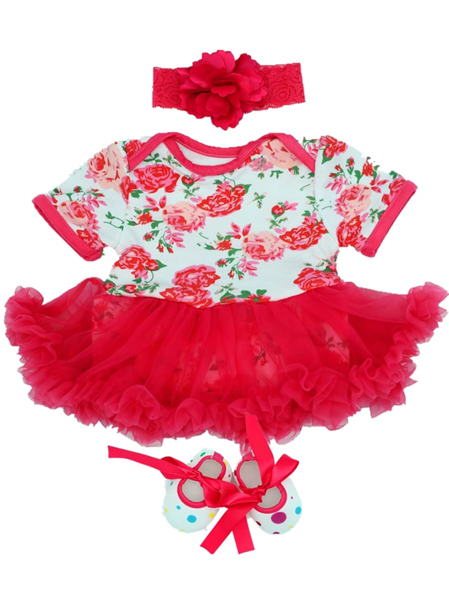 Reborn Baby Dolls Clothes Accessories Red Tutu Outfit for 17-23 Inch Reborn Newborn Baby Girl Clothing Set 【Super Cute Red Princess Dress 3pcs Set 】