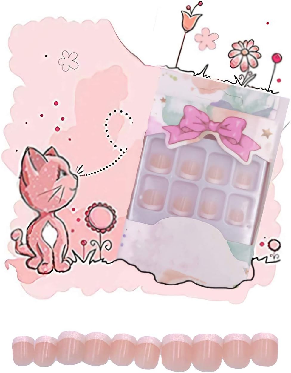 MISUD Kids Press on Nails - Kids Glue on Nails with White French Tip, Acrylic Short Design 24 pcs