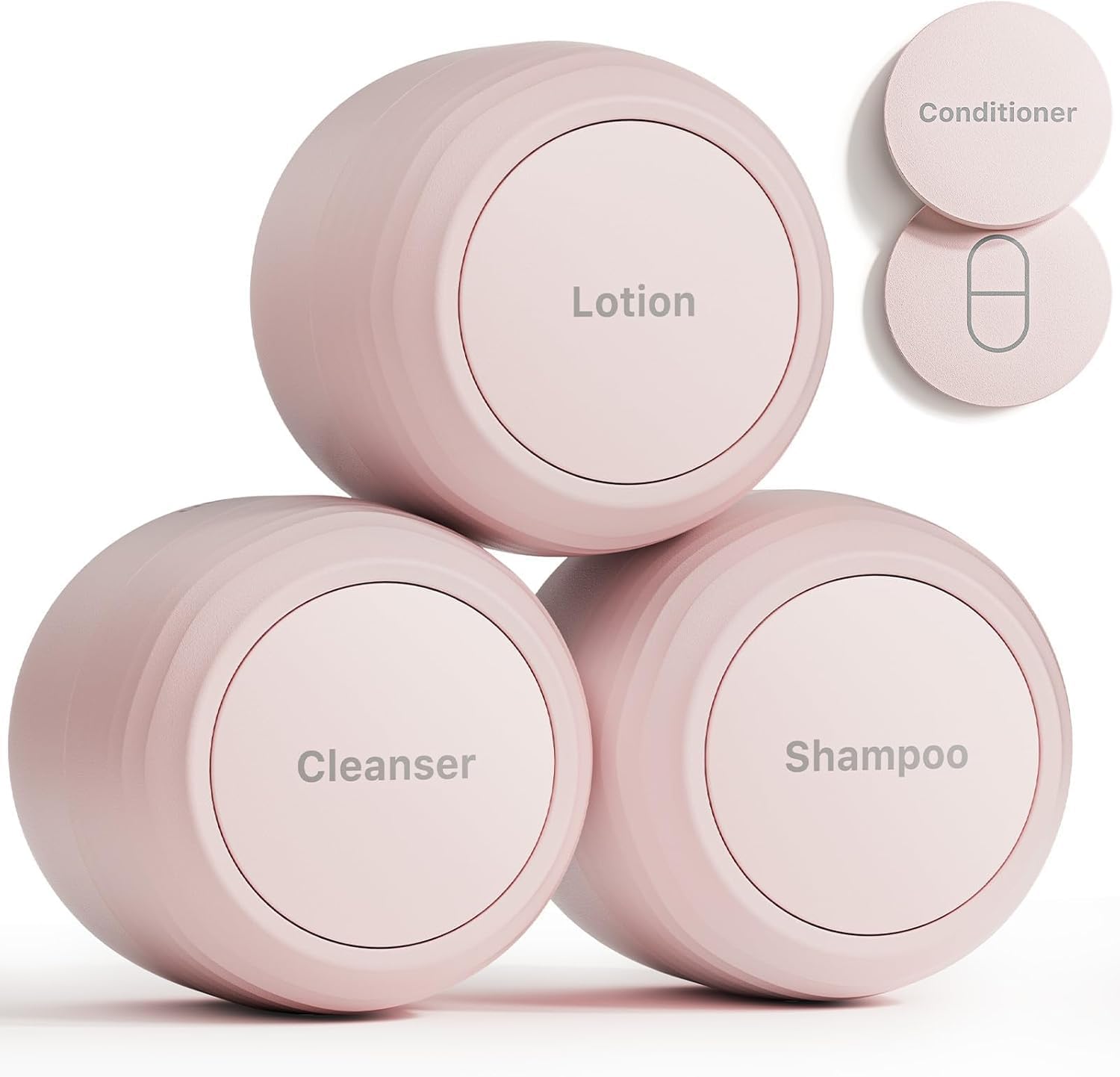 Travel Containers - Basic Skincare Set - Magnetic Travel Capsules - Facial Cleanser, Moisturizer, Sunscreen - 3 Small Capsules (0.56oz) with Cleanser, Moisturizer & Sun-Icon Label - Pink-image-16