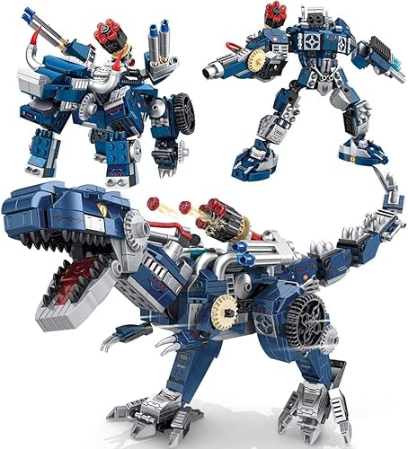 RiceBlock Juguetes de bloques de construcción de dinosaurios para niños o adultos, modelo de tiranosaurio Rex Mecha 3 en 1, bloques de construcción