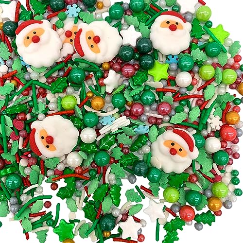 Image of Christmas Sprinkles Edible Santa Claus Red and Green Pearl Sprinkles Mix Holiday Christmas Themed Cake Cupcakes Toppers Decoratings