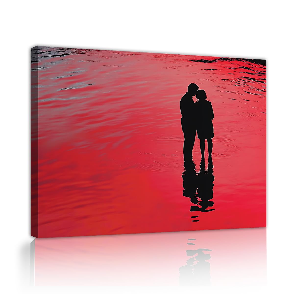TOANGWALL Pintura de cartel de Red Lake con lienzo minimalista Hombre mujer abrazando el póster de Red Lake Mural contemporáneo para oficina en casa Decoración de habitaciones de invitados 85x100cm