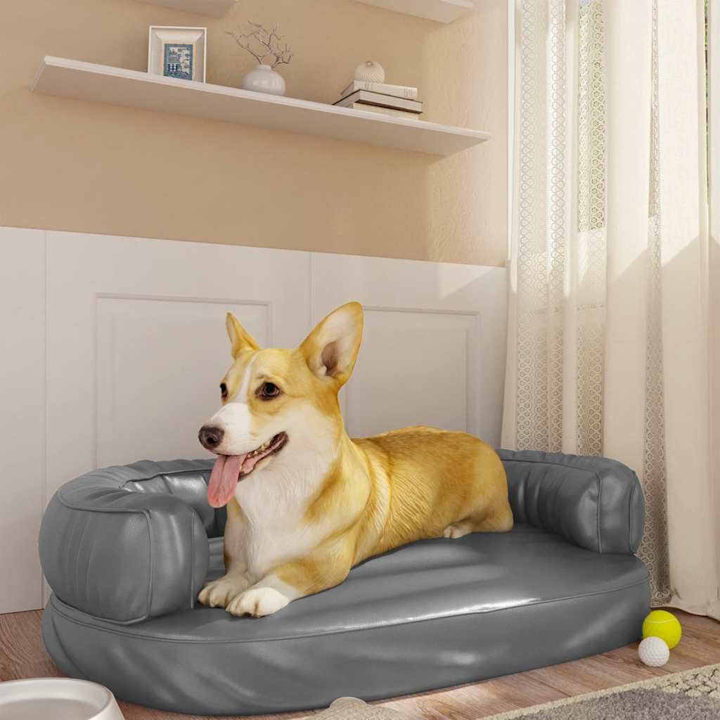 Hundebett Ergonomisch Schaumstoff Grau 75x53 cm Kunstleder rutschfest Weich Gelenkschonend Haustierbett Für Welpe Senior Wohnzimmer Schlafzimmer