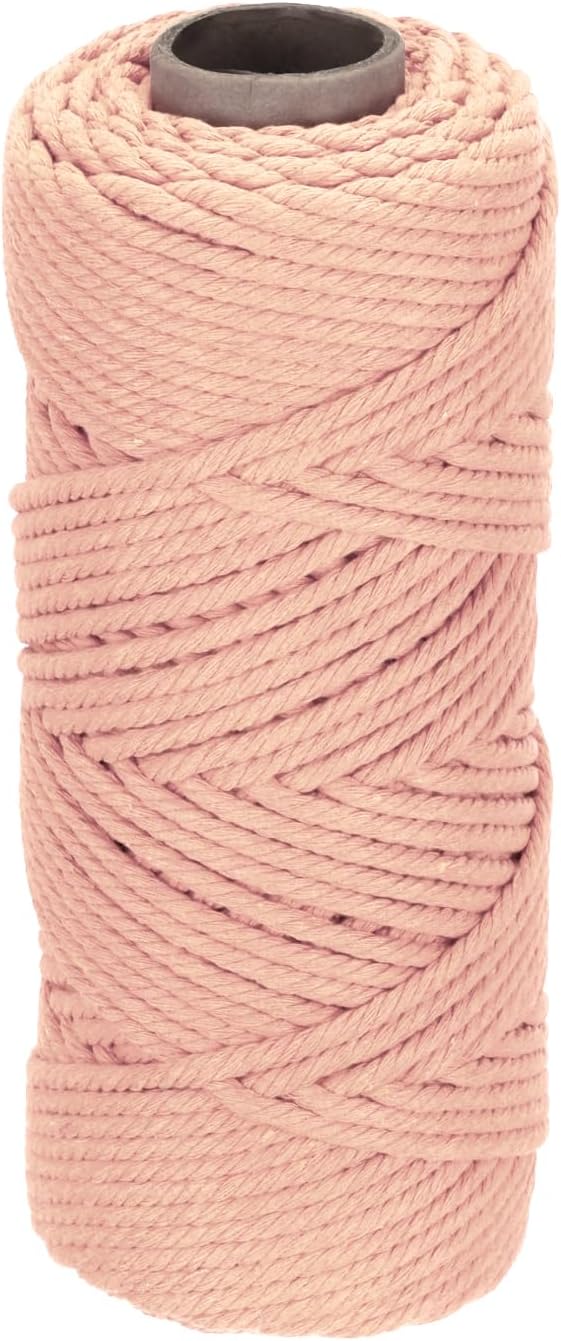 DMiotech 3mm x 100M (109 Yard) Pink Natural Cotton Macrame Rope, Wall Hanging Handmade 2 Strands Twisted Macrame Cotton Cord for Plant Hangers, Gift Wrapping Wedding