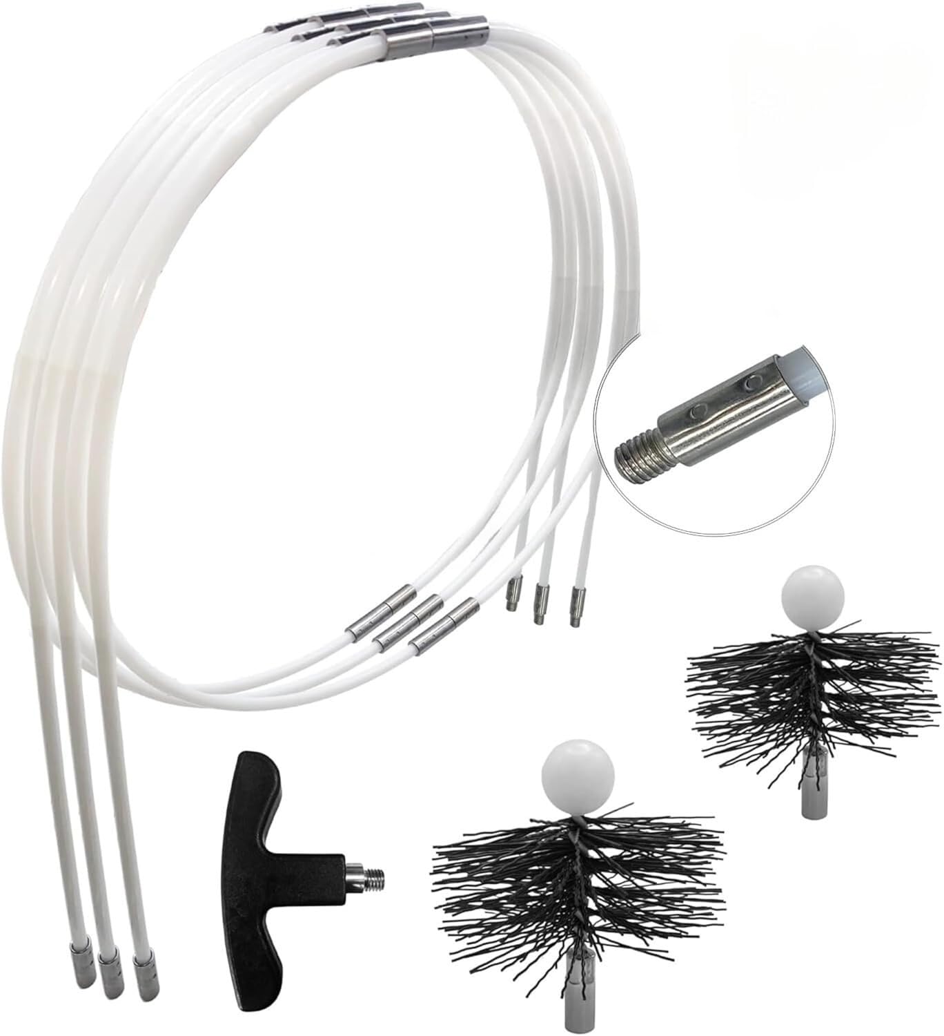 Shaffer Pro White - Chimney Sweeping Kit Wood/Pellet 6 M - Chimney Sweeping Ø 120 Mm/150 Mm Easyflex - 11 Flexible Sweeping Rods