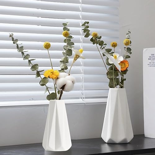 Miniatura 2 de Juego de jarrones de cerámica, 2 jarrones de flores blancas, jarrón decorativo para hierba de pampas, jarrón pequeño para el hogar, sala de estar,