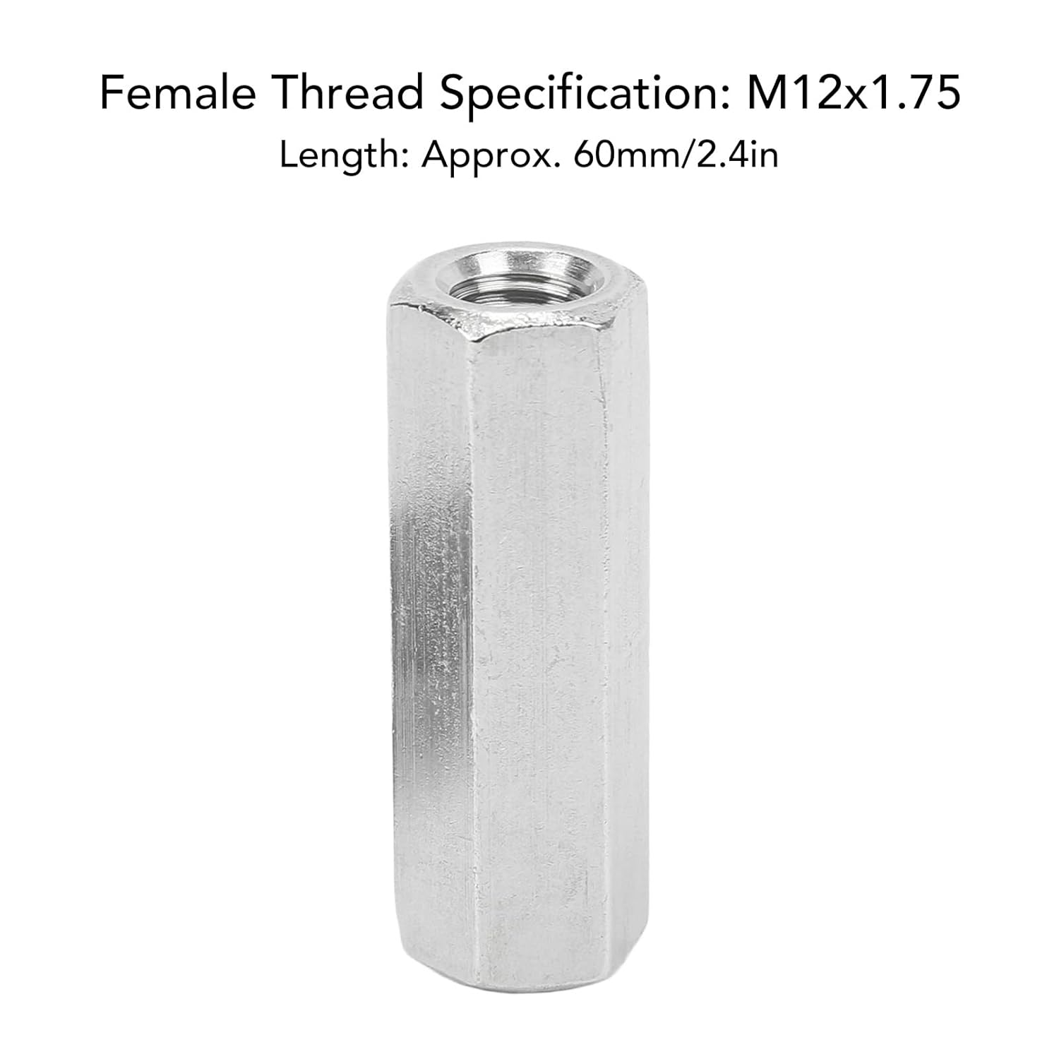 5 Pcs Hex Coupling Nut M12x1.75 L60mm, Stainless Steel Threaded Rod Connector, 304 SS Hex Rod Coupling Nut for Bolts Studs and Machine Screws, Indoor Outdoor Use