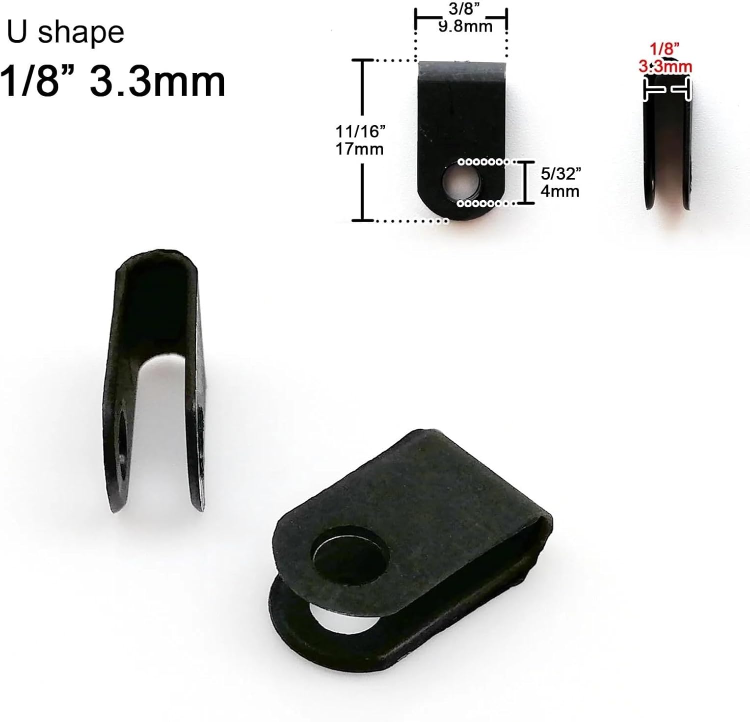 25Pcs ID 3 5 6 8 10mm 1/8 1/4 3/8 Inch Black Wire Electrical Hose Loop Fixer(R shape 8.4mm)