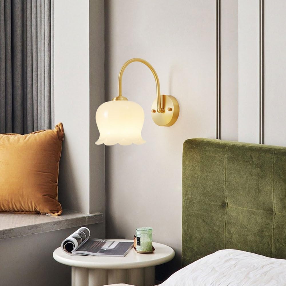 ZXTIIEUF Brass Wall Lamp V-intage Light White Flower Shade Farmhouse Sconce Bedside Lighting Bathroom LED Chandelier Ceiling