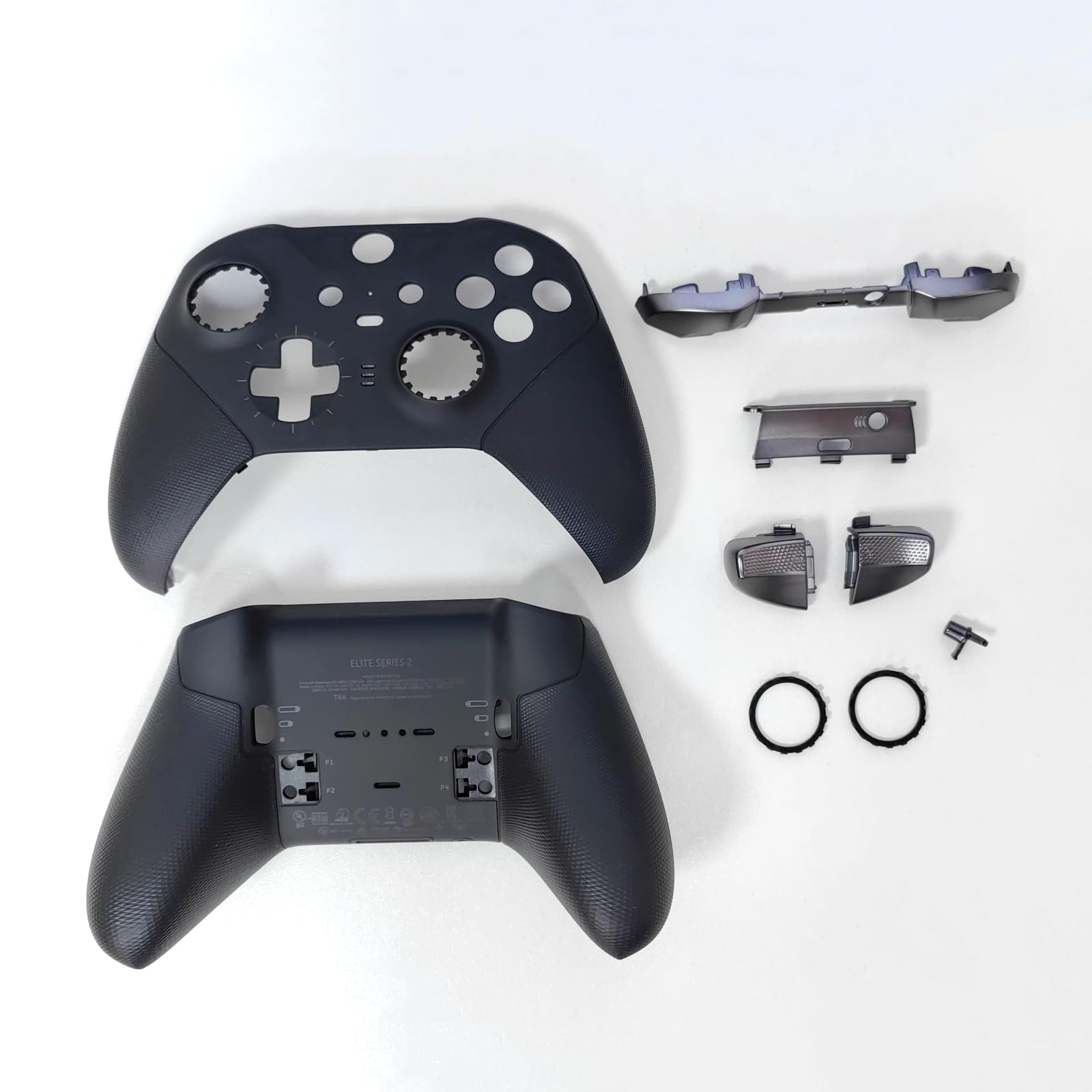 Hzxkqmil Jeu de Boîtier de Remplacement pour Xbox Manette Elite Series 2 - Noir, Couvercle de Coque Avant/Arrière + LB RB LT RT Bouton Gâchette Baffle Anneaux de Joystick Accessoires