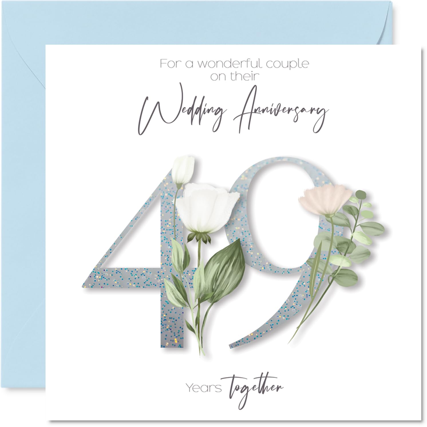 49th Anniversary Card for Women Men - Fancy Floral Flowers - Happy 49 Year Anniversary Card for Nanny Friends Family Mum, 145mm Wedding Anniversaries Greeting Cards