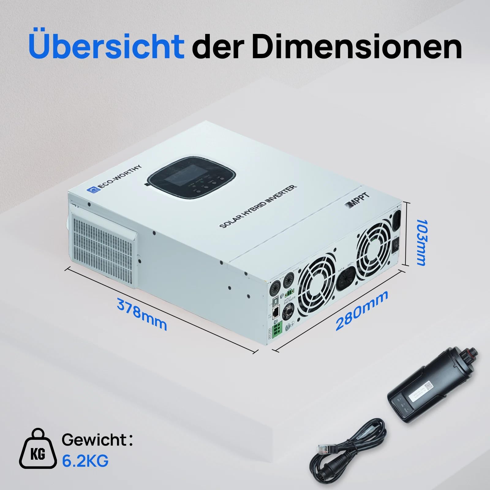ECO-WORTHY 48V 3000W Hybrid Wechselrichter Reiner Sinus+ MPPT 60A DC zu 220V/230V AC Solarladeregler für Netzunabhängiger Wohnmobil Haushalt komplett Solaranlage