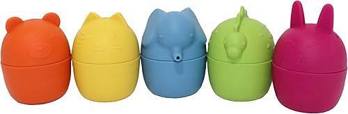 Juguetes de baño de silicona 5 animales surtidos amarillo, azul, naranja, verde, magenta aprox. Tamaño 2.83 x 2.27 pulgadas