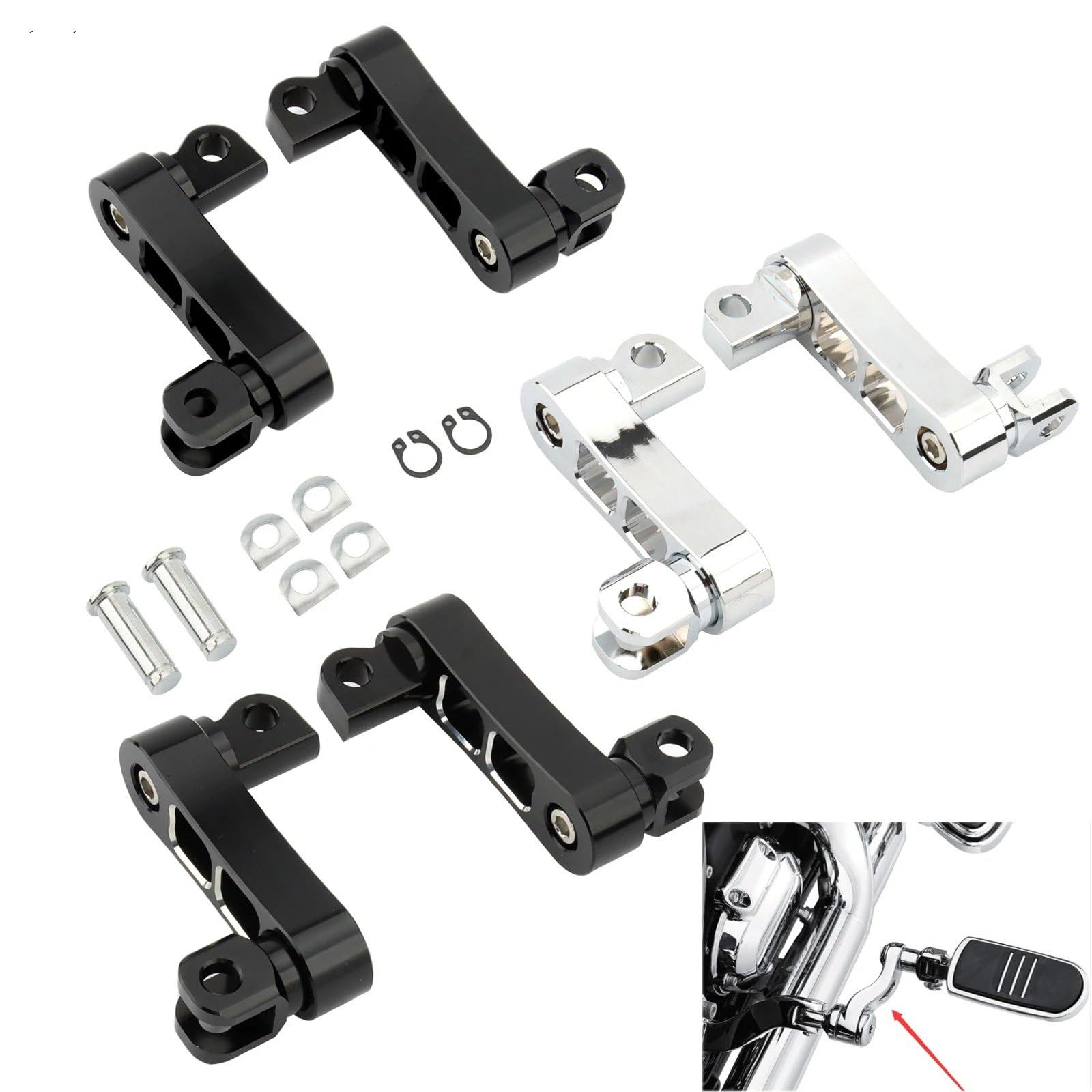 Reposapiés Ajustables Para Motocicleta, Abrazadera Para Pie, Soporte Para Extensiones, Kit De Montaje, Clavijas Para Carretera, Macho Estriberas(Chrome)