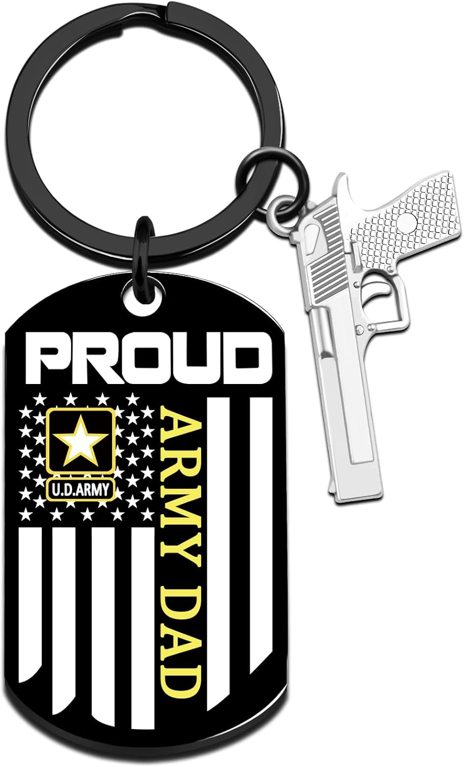 Fathers Day Army Gifts for Men Women Military Keychain Army Graduation Gifts Him Soldiers Metal Keyring Fathers Day Cool Gun Present Ideas - PROUND AEMY DAD