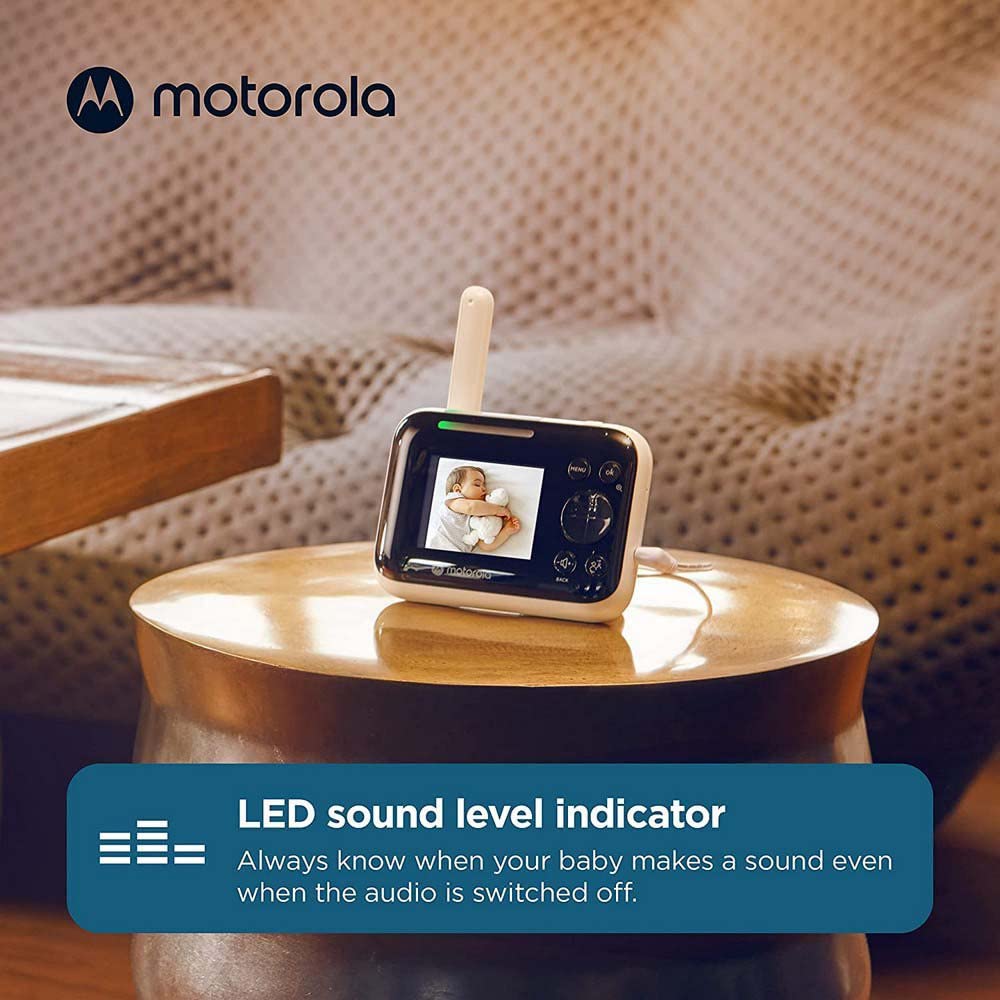 Motorola Nursery PIP1200 elektroniczna niania z kamerą, 2,8", 2-drożna komunikacja, temperatura pokojowa, widoczność w nocy na podczerwień, zasięg 300 m, biała/czarna