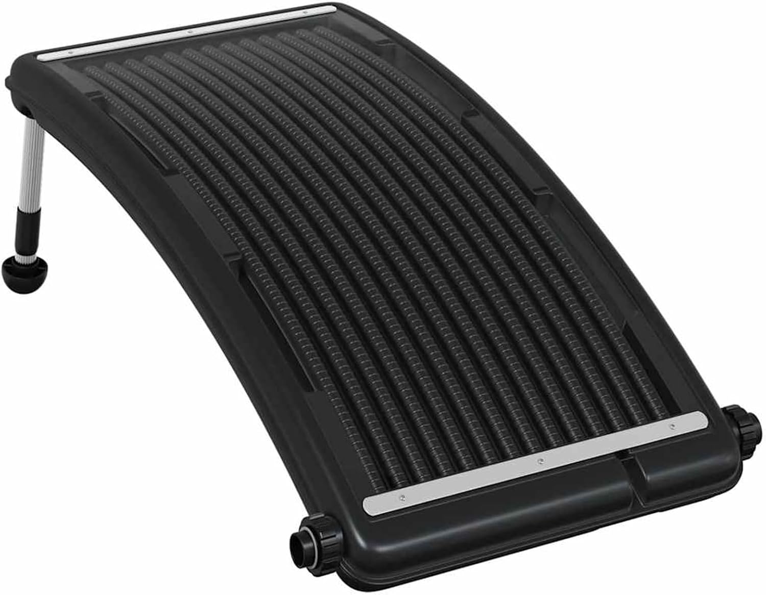 Curved Solar Pool Heater Panel for Above-Ground Pools – 110 x 65 cm Black HDPE/PC/Aluminum Heating System with Adjustable Legs